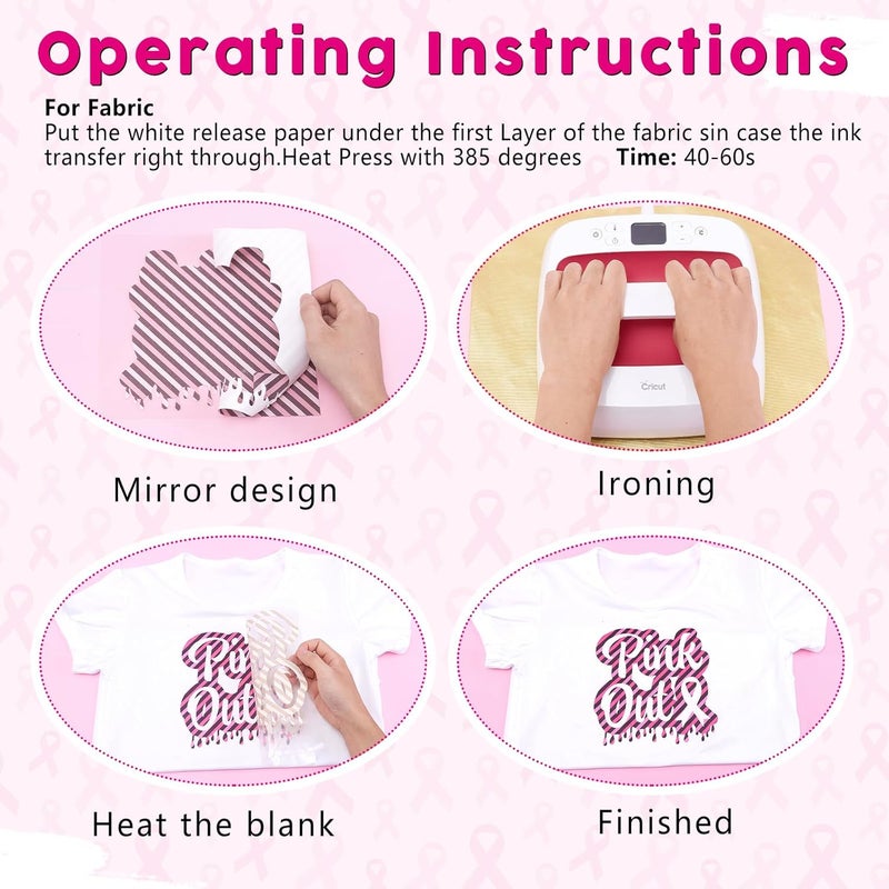 Tintnut Black Pink Ribbon Sublimation Ink Transfer Sheets - 12 Sheets 12"x10"Pink Ribbon Pattern Sublimation Transfer Paper Bundle for DIY Mugs, Tumblers, Key Chain, T-Shirts - Image 5